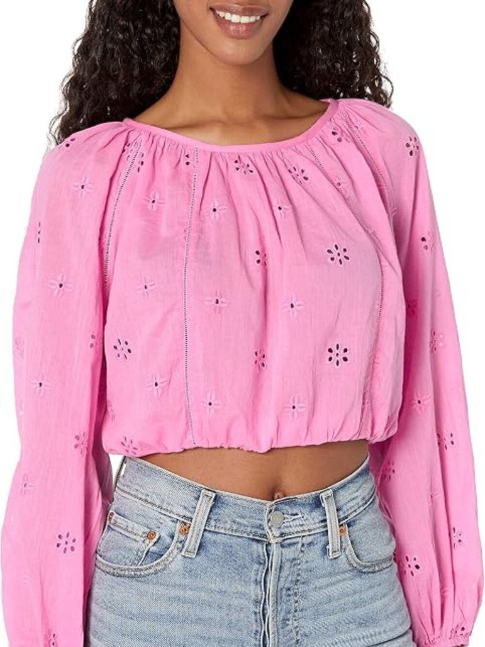 VELVET BY GRAHAM & SPENCER Yara Pink Cotton Eyelet Cropped Blouse, Size S